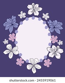 Purple frame with lilac flowers. Beautiful template in pastel colors. Hand drawn vector illustration.