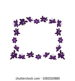 Purple frame made of flowers and butterflies vector illustration.