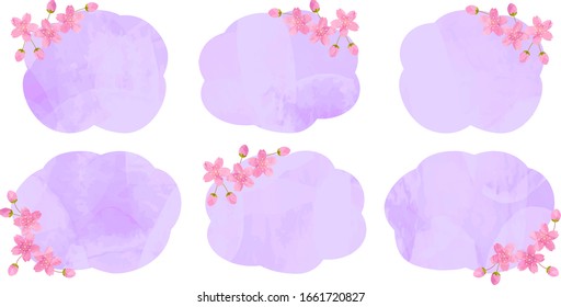 marcos púrpura con flores de cerezo, estilo de imagen recortada, ilustración vectorial.