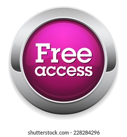 Purple free access button with metallic border on white background