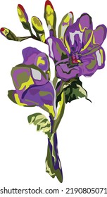 Purple Fresia flower painting with acrylic paint