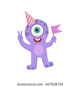 Purple Friendly Monster In Party Hat