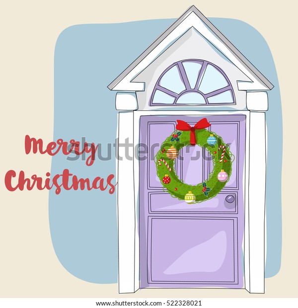 Purple Front Door Holiday Wreath Christmas Stock Vector Royalty