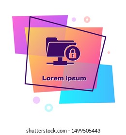 Purple FTP folder and lock icon isolated on white background. Concept of software update, ftp transfer protocol. Security, safety, protection concept. Color rectangle button. Vector Illustration