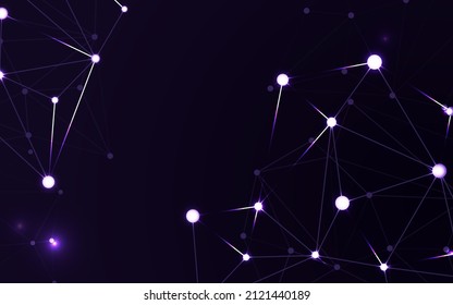 Purple futuristic space concept. Plexus line background with light on dot. Abstract data structure graphic design.