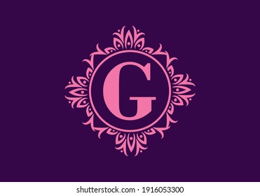 Purple G initial letter in circle classic frame