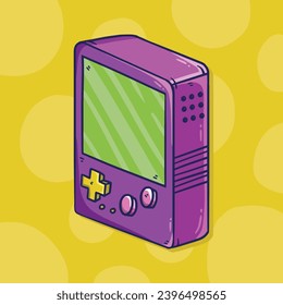 Purple Gameboy retro game console cartoon vector illustration.