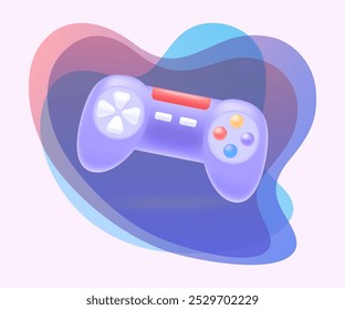 Gamepad roxo com botões para gamers ícone 3D. Equipamento para controle remoto e videogames no console, ilustração vetorial 3D do controlador do jogo. Hardware, conceito de entretenimento