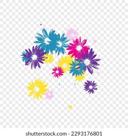 Purple Garden Background Transparent Vector. Flower Wrap Design. Violet Floral Blossom. Creative Banner. Festive Multi-colored Petal.