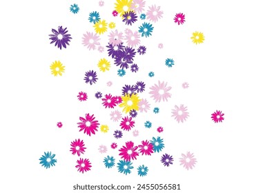 Purple Garden Background White Vector. Daisy Duplicate Texture. Color Petal Romantic. Wrap Card. Style Multi-colored Floral.