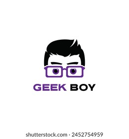 Purple Geek Boy Logo Symbol Template Flat Style Design Vector