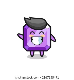 purple gemstone cartoon character doing wave hand gesture , cute style design for t shirt, sticker, logo element