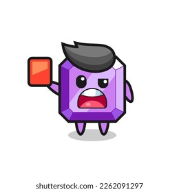 purple gemstone cute mascot as referee giving a red card , cute style design for t shirt, sticker, logo element