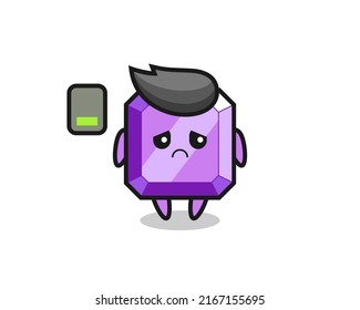 purple gemstone mascot character doing a tired gesture , cute style design for t shirt, sticker, logo element