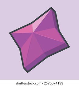 purple gemstone with outline flat vector design.