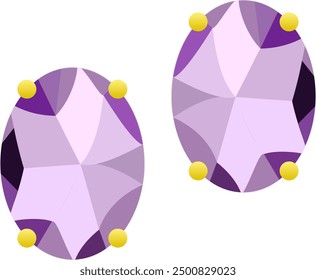 Pendiente de oro de forma ovalada de piedra preciosa púrpura