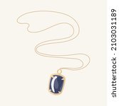 Purple gemstone vector pendant with gold chain. Isolated on beige background. Pastel color. Fashion accessories collection. Flat style illustration