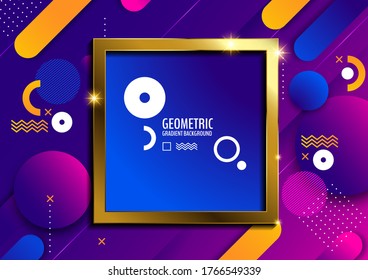 purple geometric abstract background  With gold color picture frame, vector illustration.