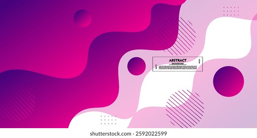 Purple geometric business banner design on white background. Creative banner design with wave and circle shape as template. Simple horizontal banner. Vector Eps10