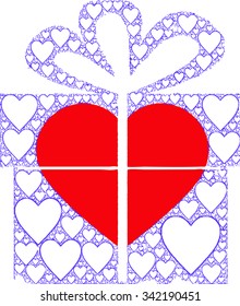 purple geometric hearts pattern with gift box illustration together vector print pattern. For fashion and graphic design. T shirt print, animal print, screen printing. poster, sketch