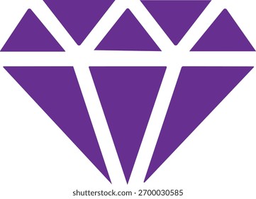 Ein violettes geometrisches Symbol, das einen geschliffenen Diamanten mit Facetten auf weißem Hintergrund darstellt. Skalierbares Vektorformat geeignet für Print und digitale Medien.