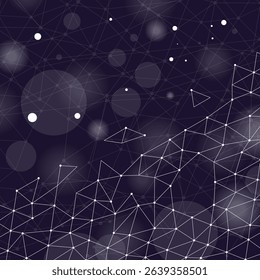 Purple geometric mesh with glowing dots, polygonal network, abstract digital background, modern vector art