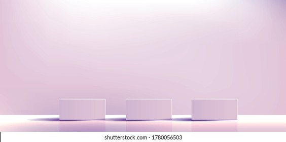 purple geometric podium square and minimal boxes. empty showcase for cosmetic product presentation. Fashion magazine. vector Illustration design.