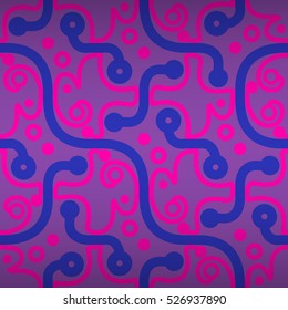 Purple geometric seamless pattern background in strange style. Smooth mosaic repeatable backdrop. Colorful, graphic design for packing-paper, surface, carpet or other purpose. Modern decor.