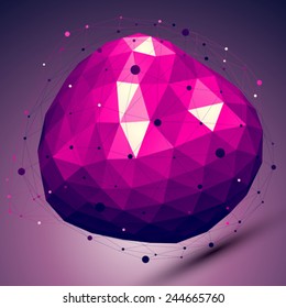 Purple geometric vector abstract 3D complicated lattice backdrop, lilac deformed conceptual gemstone illustration.