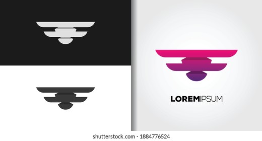 purple geometric wings logo set idea template vector