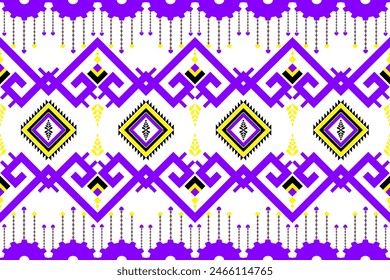 Purple geometric yellow stripes pattern seamless decoration. Texture Aztec Navajo. Ethnic textile fabric tribal design for cloth wallpaper wrapping curtain tile