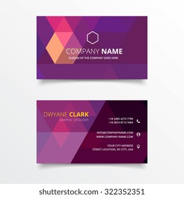 Purple geometrical shape business card vector design