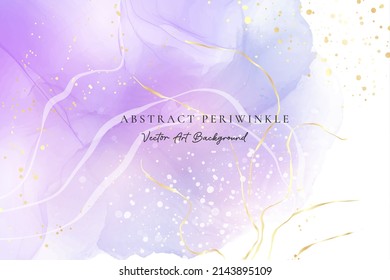 Purple gey liquid watercolor background with golden dots. Dusty violet marble alcohol ink drawing effect. Vector illustration design template for wedding or party invitation, menu, rsvp.