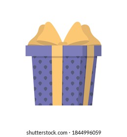 Purple gift box in flat style. Gift with a yellow bow. Isolated. Vector.