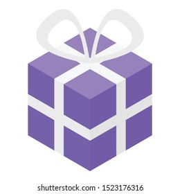 Purple gift box icon. Isometric of purple gift box vector icon for web design isolated on white background