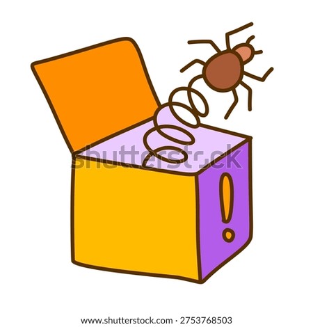 purple gift box opening with a scary spring spider for frightening jokes