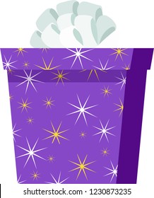 Purple gift box with orange bowknot and star texture