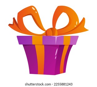 Purple Gift Box with Orange Ribbon Bow as Festival and Birthday Party Element Vector Illustration