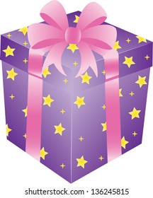 Purple gift box with pink ribbon