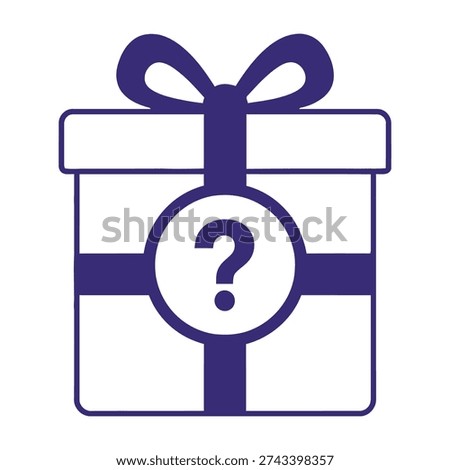 Purple gift box with ribbon and question mark symbol conveying mystery and surprise for special occasions