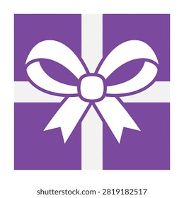 A purple gift box wrapped with a white ribbon and bow on top for presents and special occasions