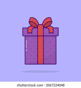 Purple Gift Boxes with Ribbon Bow on Colorful Background. Surprise for Birthday, Christmas, New Year, Wedding, Anniversary. Present Box in Wrap. Flat Cartoon Style. Isolated Vector Illustration.