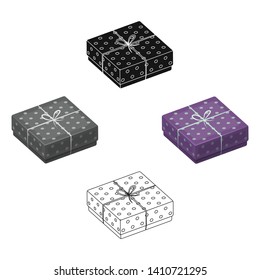 Purple gift for polka dots. Gift wrap on holiday.Gifts and Certificates single icon in cartoon,black style vector symbol stock illustration.