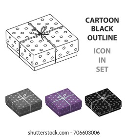 Purple gift for polka dots. Gift wrap on holiday.Gifts and Certificates single icon in cartoon style vector symbol stock illustration.