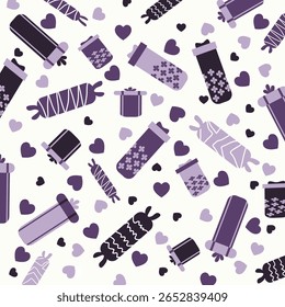 Purple gift scatter seamless pattern. Perfect for art and crafts, digital paper, fabric printing, textile printing, packaging, scrapbooking, gift wrap, background and more.
