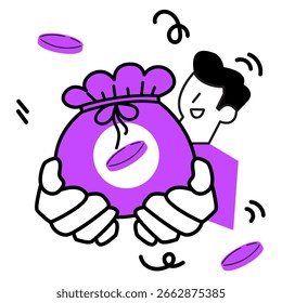 Regalo púrpura para usted concepto de ilustraciones en diversas actividades de comercio electrónico, entrega, compras, regalos, sorpresas y celebraciones.