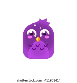Purple Giggling Chick Square Icon Colorful Bright Childish Cartoon Style Icon Flat Vector Design Isolated On White Background