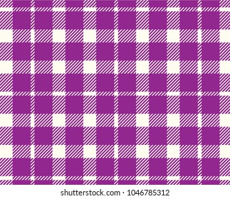 Purple Gingham pattern. Texture from rhombus/squares for - plaid, tablecloths, clothes, shirts, dresses, paper, bedding, blankets, quilts and other textile products. Vector illustration.