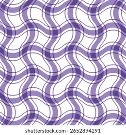 purple gingham seamless chaqe wave pattern, vector background illustration.