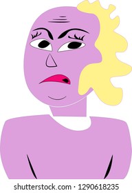 Purple girl with different expressions of emotions, angry